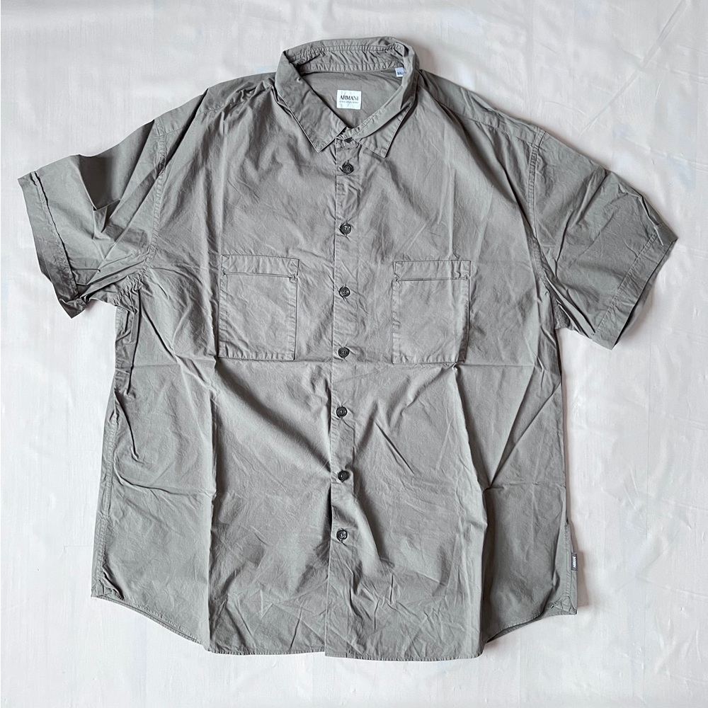 Armani Collezioni Grey Shirt Short Sleeve Button Down Cotton two Pockets Men 3XL